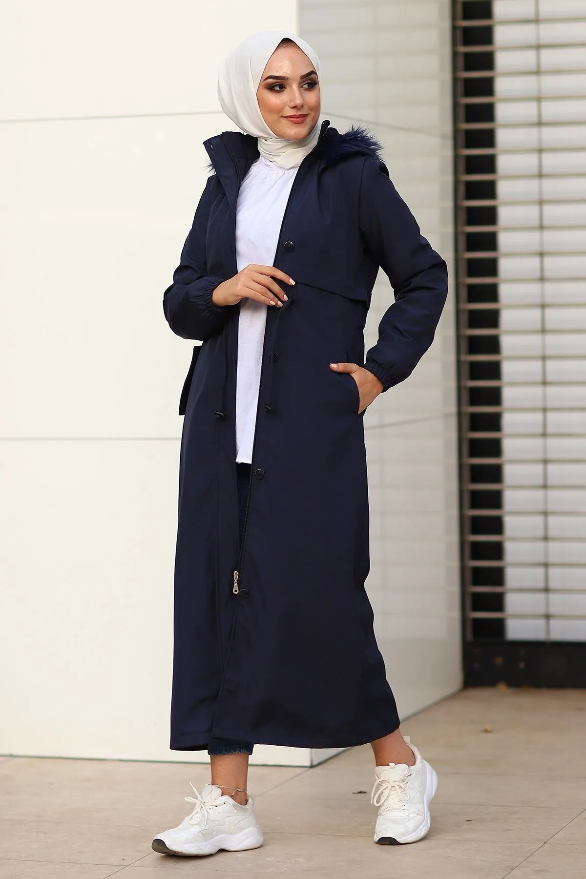 MDS Women Reverse Pocketed 2204 Long Coat - Navy - Walthamstow