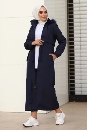 MDS Women Reverse Pocketed 2204 Long Coat - Navy - Walthamstow