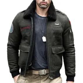 Men's B3 RAF Faux Shearling Aviator Bomber Leather Jacket