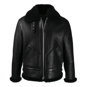Men's Black Faux Shearling B3 Bomber Leather Jacket