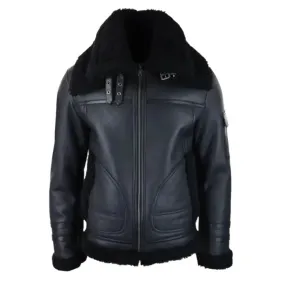 Men's Black Shearling Sheepskin Zipped Flying Jacket - Warm & Stylish