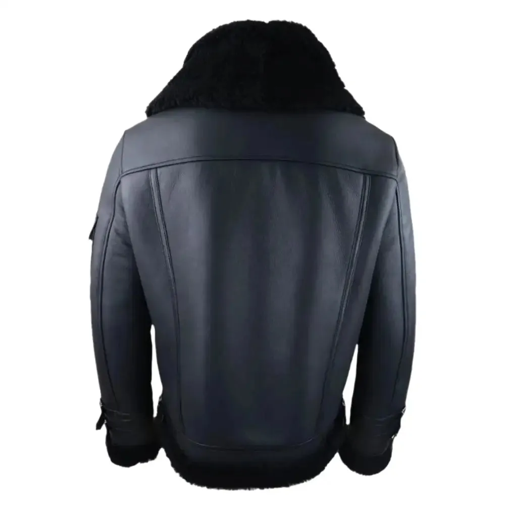 Men's Black Shearling Sheepskin Zipped Flying Jacket - Warm & Stylish