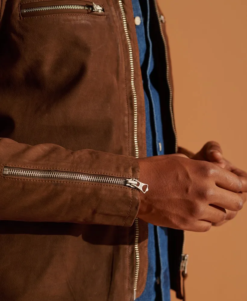 Men's Brown Racer Nubuck Leather Jacket