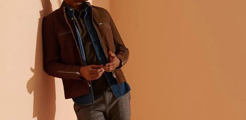 Men's Brown Racer Nubuck Leather Jacket