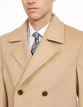 Men's Double Breasted Camel Peacoat - 3/4 Three Quarter Car Coat - Topcoat