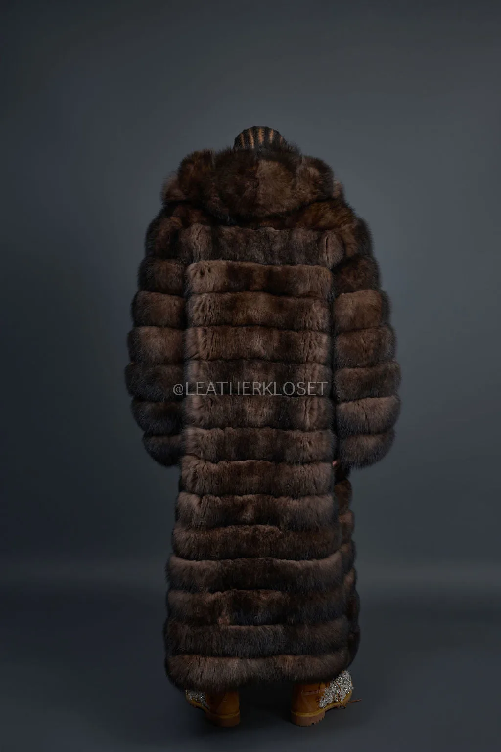 Men's Fox Fur Long Trench Coat [Brown]
