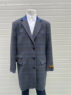 Mens Gray Plaid Pea Coat -  Wool Checkered Peacoat