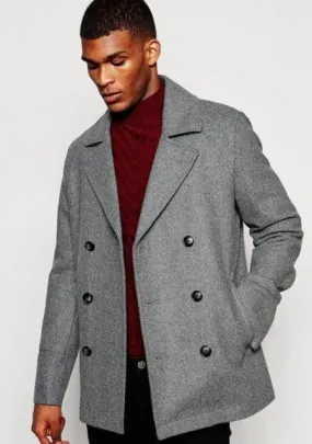 Mens Peacoat Peacoat Men's Wool Light Grey ~ Wine Wool Coat ~ Car Coat ~ Designer Men's Wool Men's Peacoat Sale