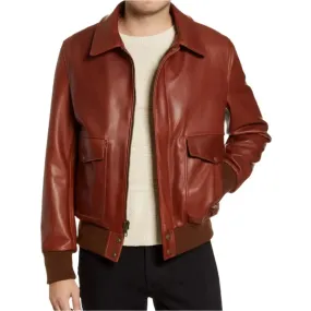 Men's Pebble Texture Leather Bomber Jacket Stylish & Durable