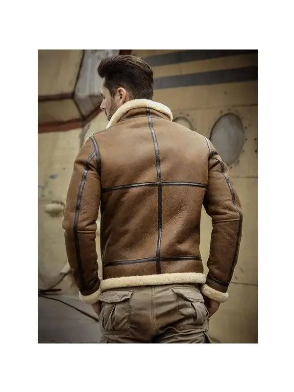 Men's Shearling Sheepskin Motorcycle Leather Jacket