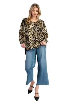 Metallic Animal Print V Neck Sweater
