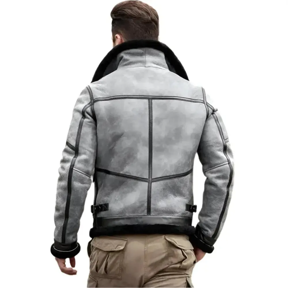 Modern Gray B3 Shearling Jacket – Sheepskin Winter Coat