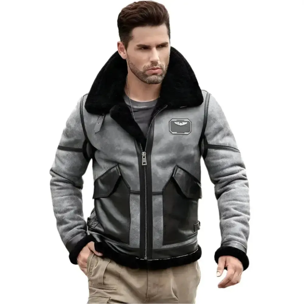 Modern Gray B3 Shearling Jacket – Sheepskin Winter Coat