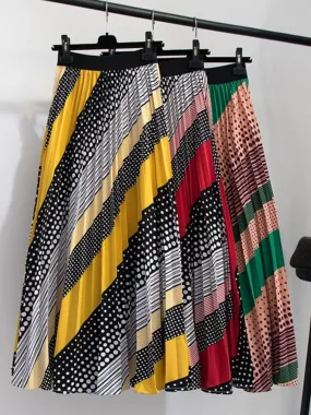 Multicolor Pleated Maxi Skirt