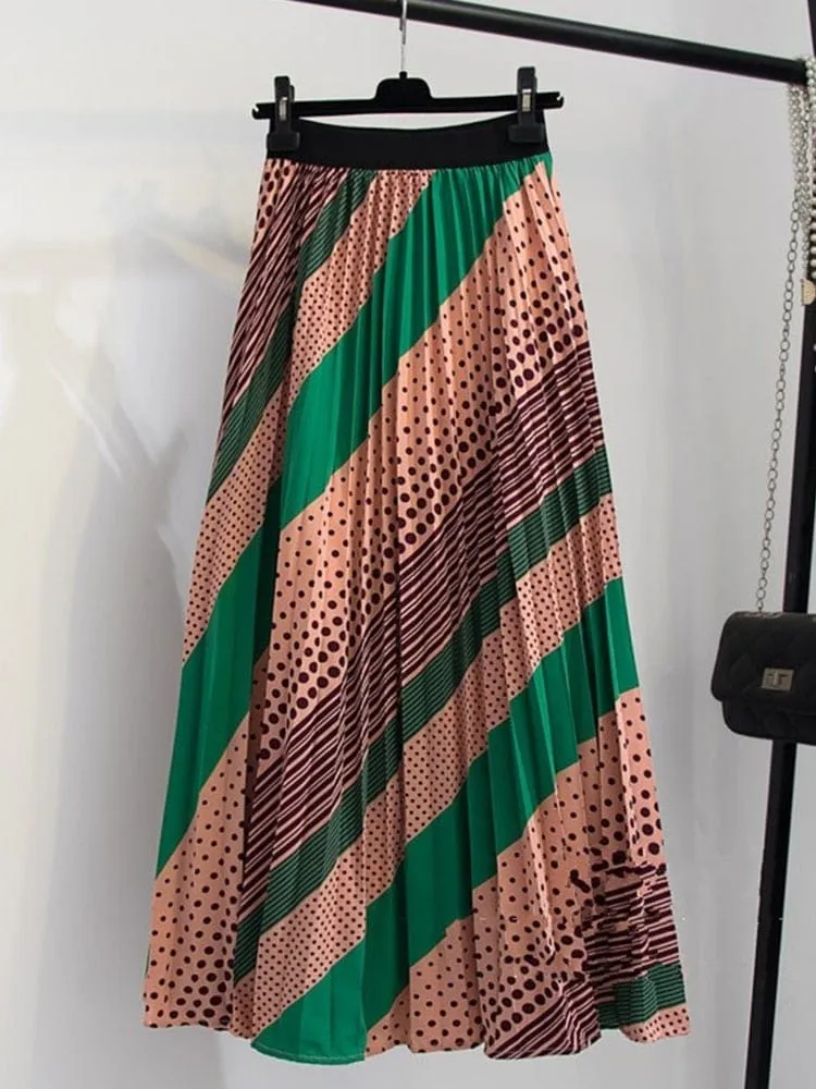 Multicolor Pleated Maxi Skirt