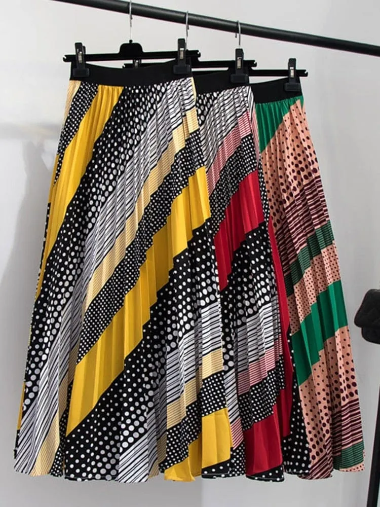 Multicolor Pleated Maxi Skirt