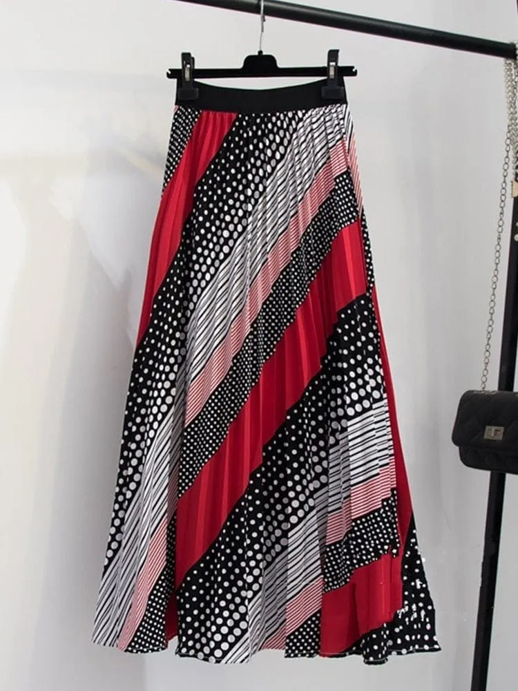 Multicolor Pleated Maxi Skirt