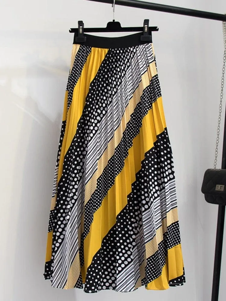 Multicolor Pleated Maxi Skirt