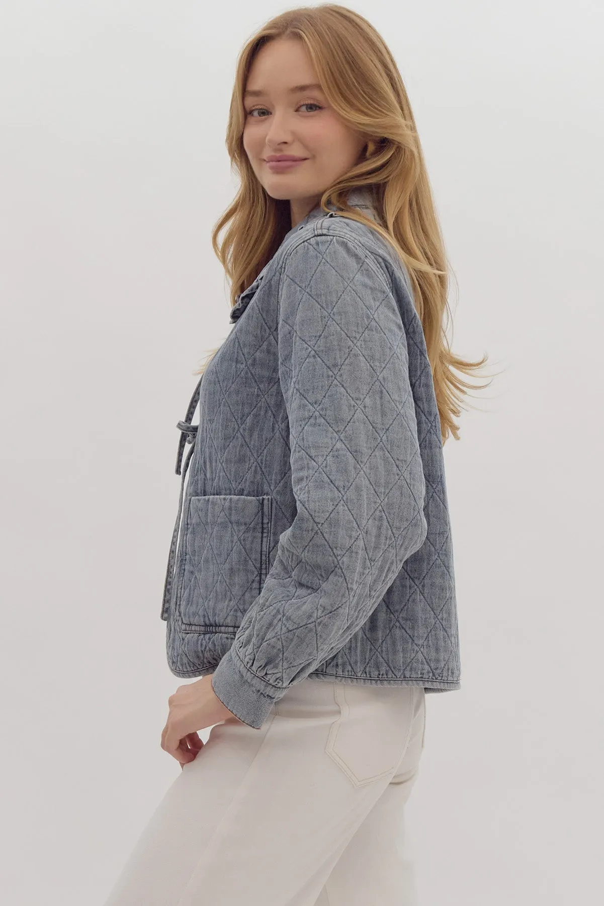 NASH QUILETED JACKET IN DENIM BLUE
