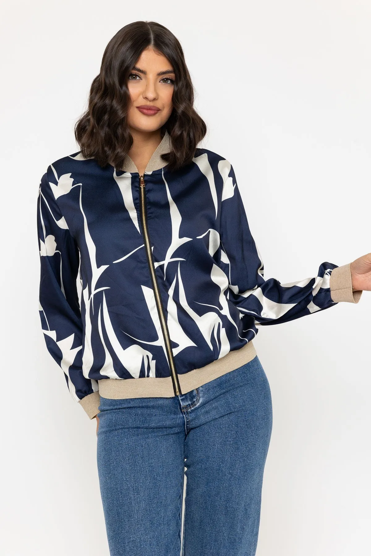 Navy Printed Bomber Jacket