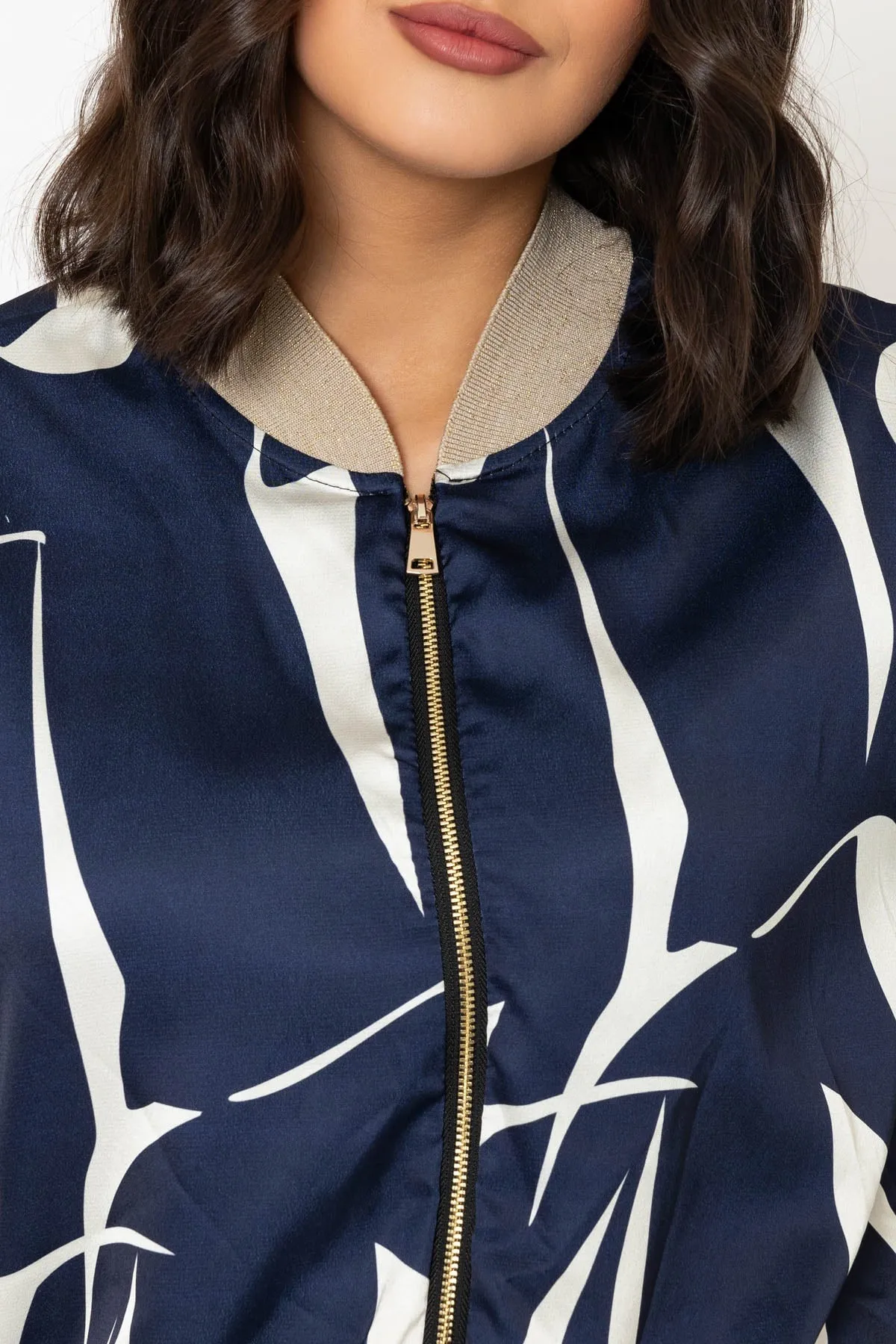 Navy Printed Bomber Jacket