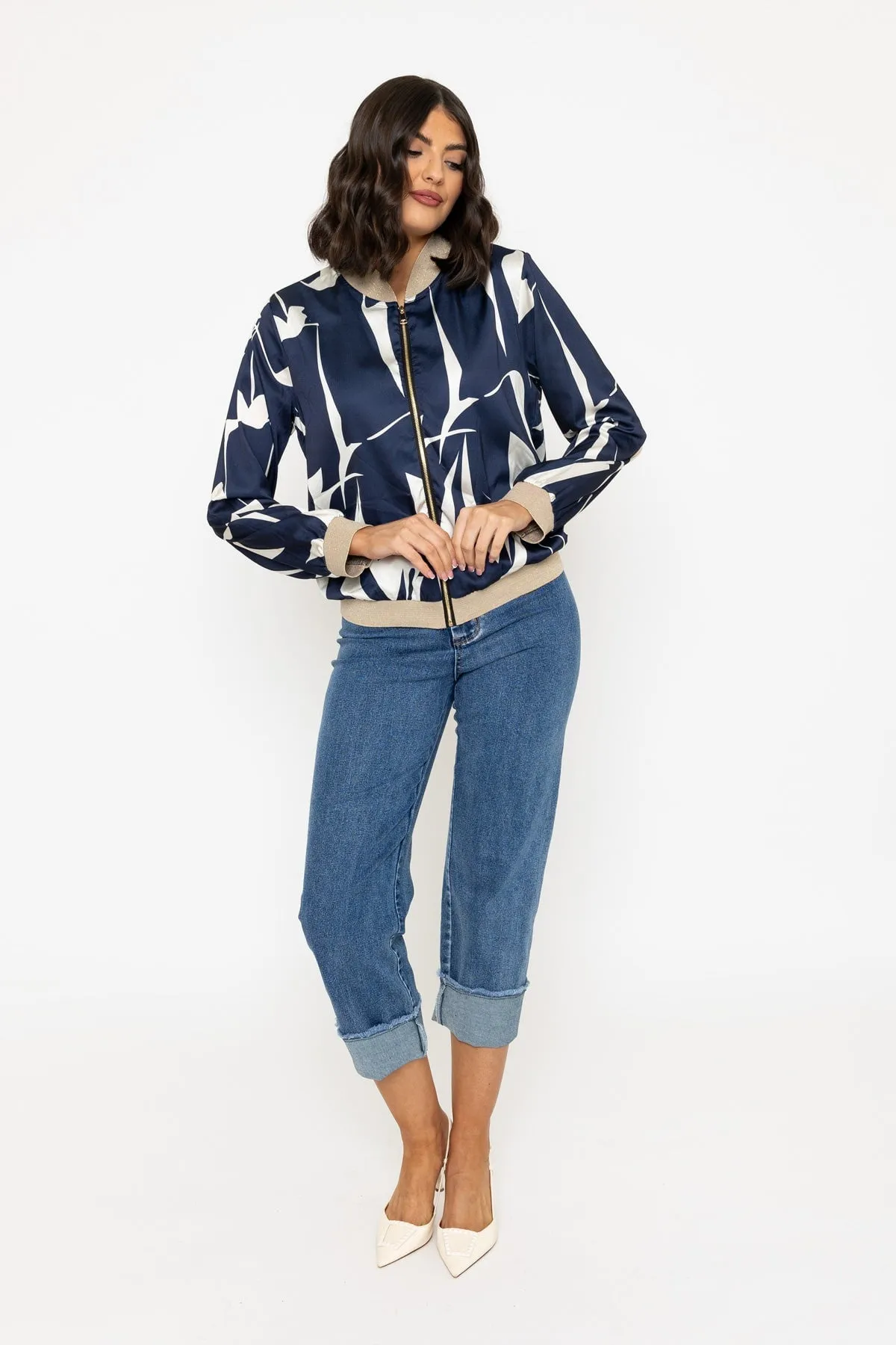 Navy Printed Bomber Jacket