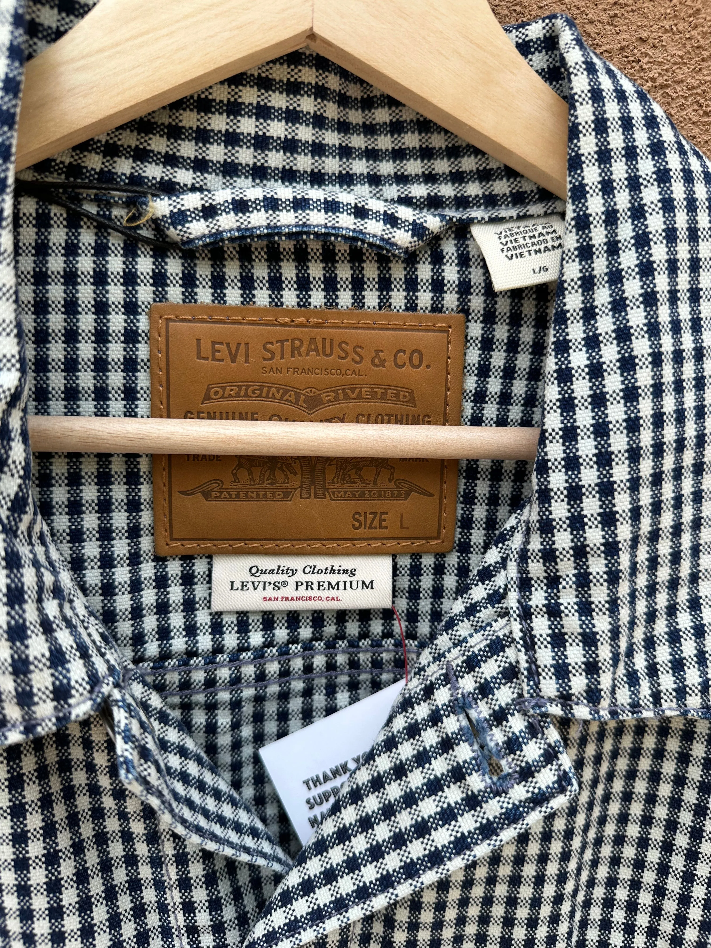 Navy/White Checkered Levi's Big E Premium Trucker Jacket