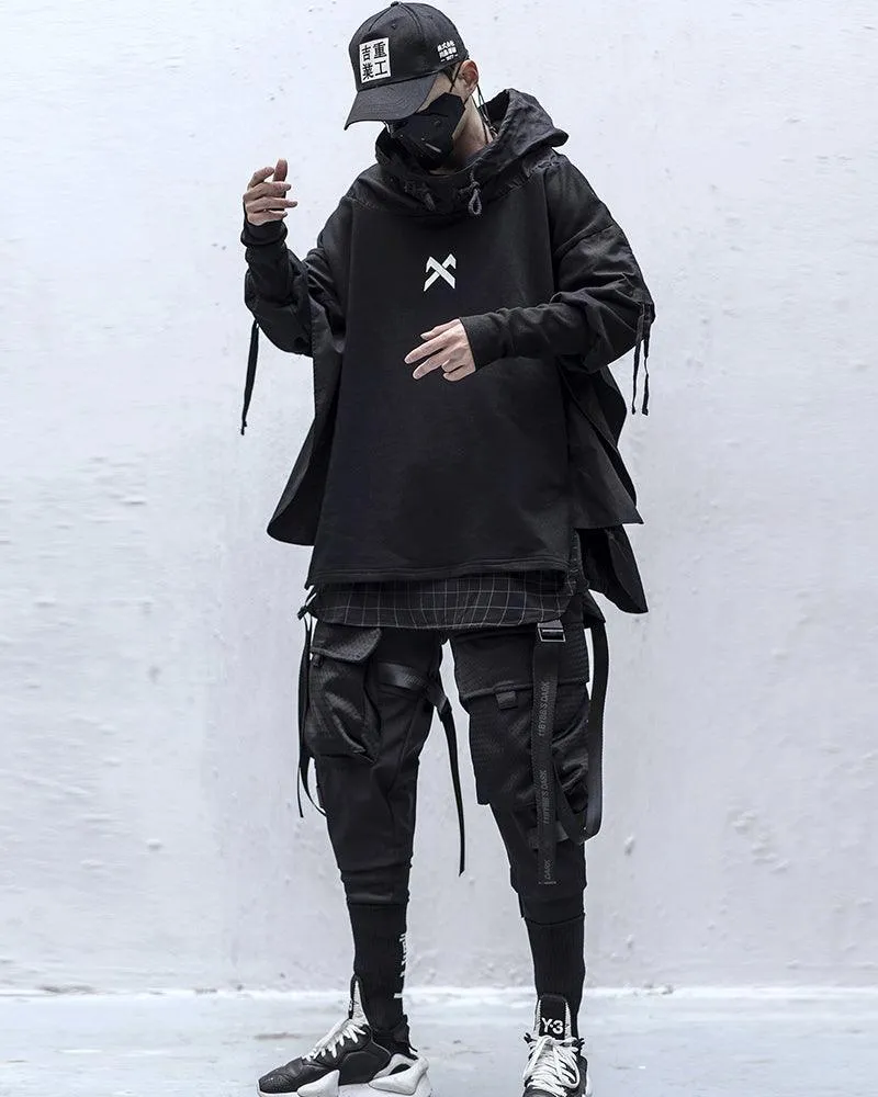Ninja Techwear Black Multi-Pocket Ribbon Cargo Pants