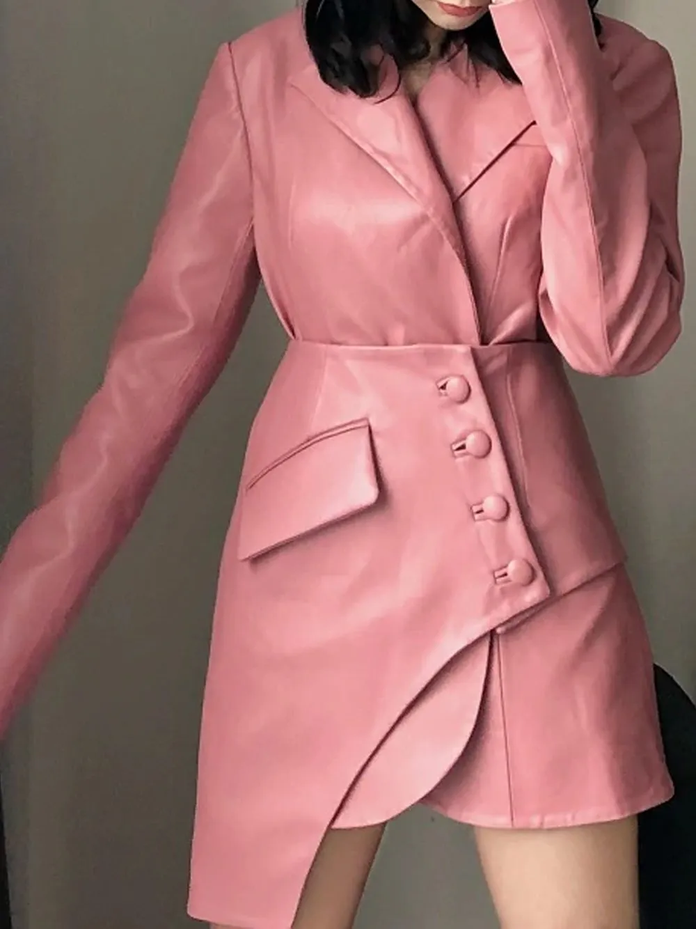 NOCHA Asymmetric Faux Leather Blazer Dress