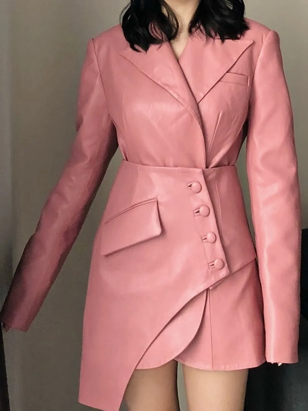 NOCHA Asymmetric Faux Leather Blazer Dress