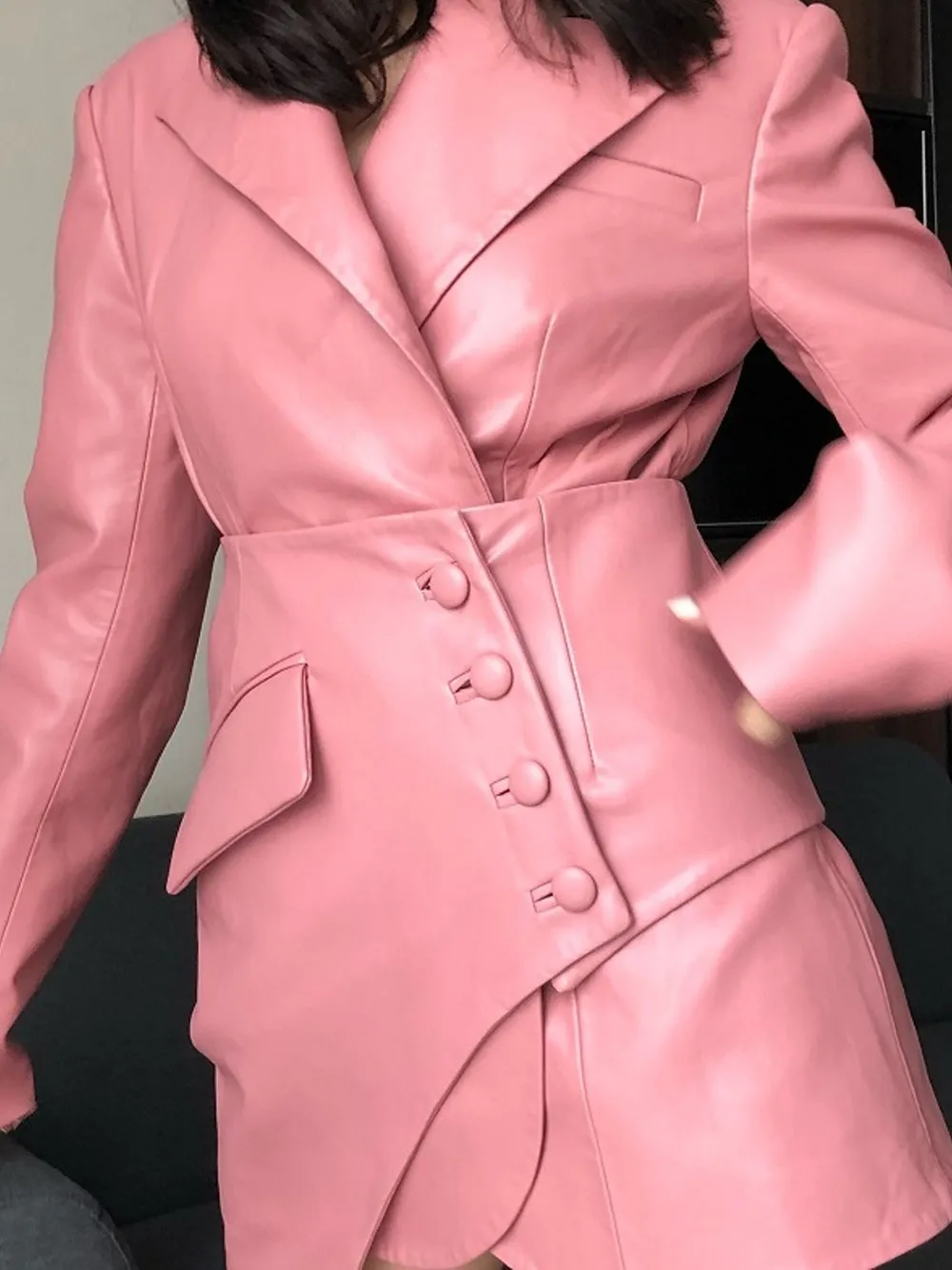 NOCHA Asymmetric Faux Leather Blazer Dress
