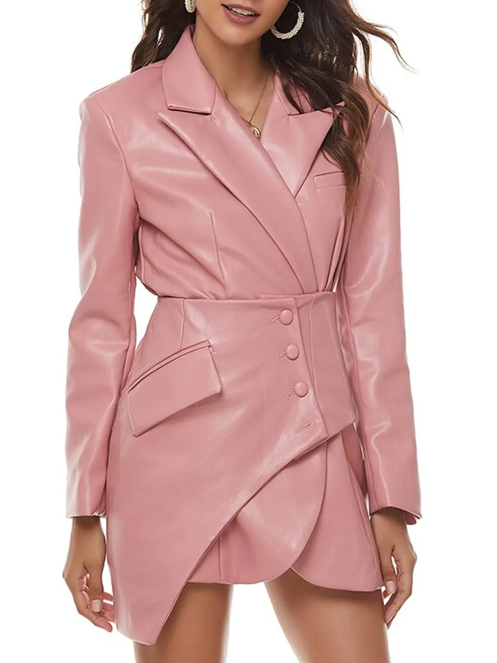 NOCHA Asymmetric Faux Leather Blazer Dress