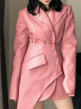 NOCHA Asymmetric Faux Leather Blazer Dress