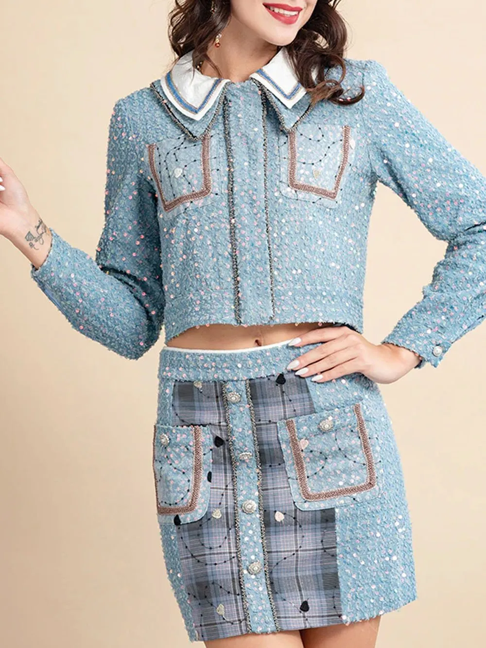 OLA Tweed Top & Skirt Set