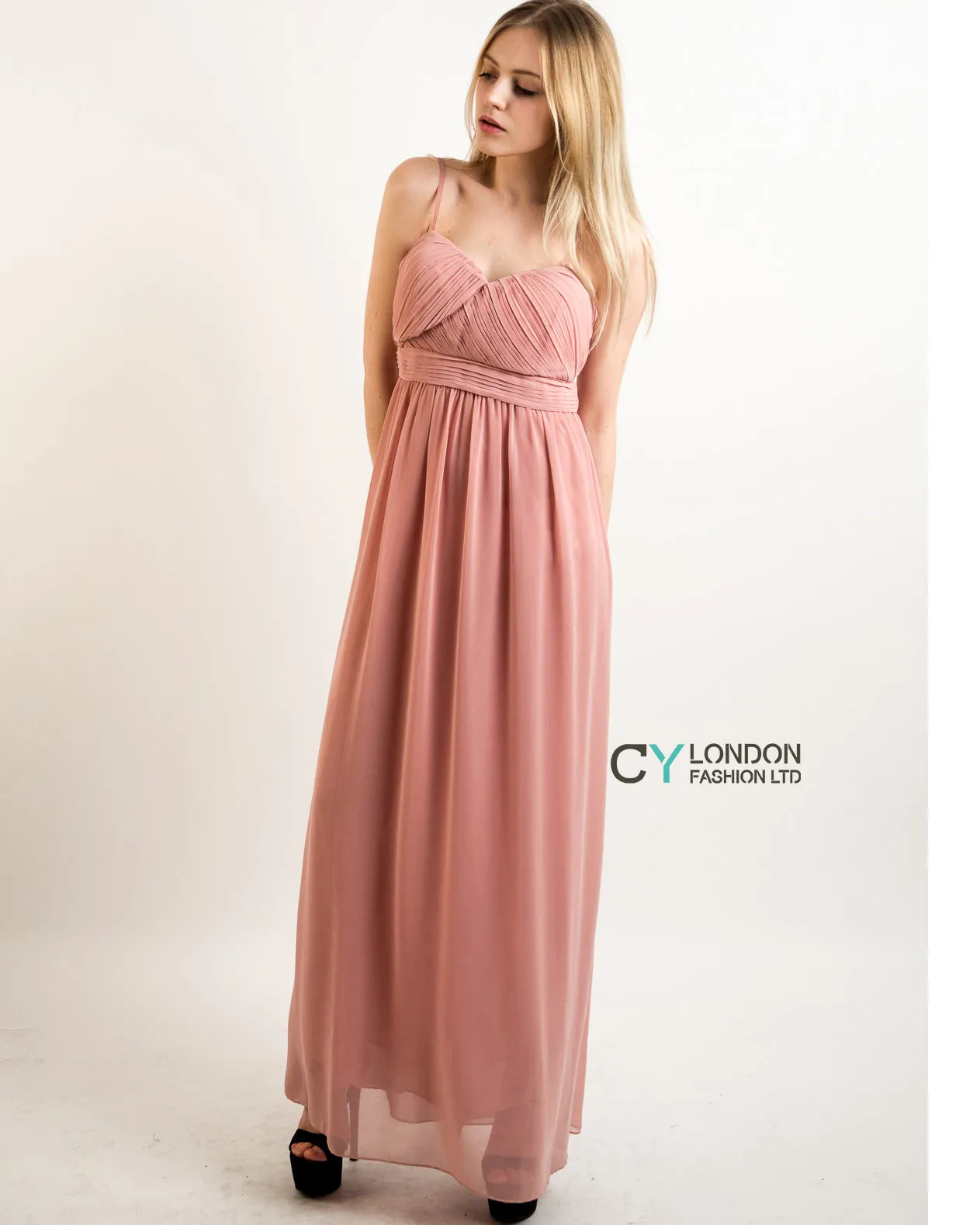 Pleated Bust  Maxi Dress (Nude)