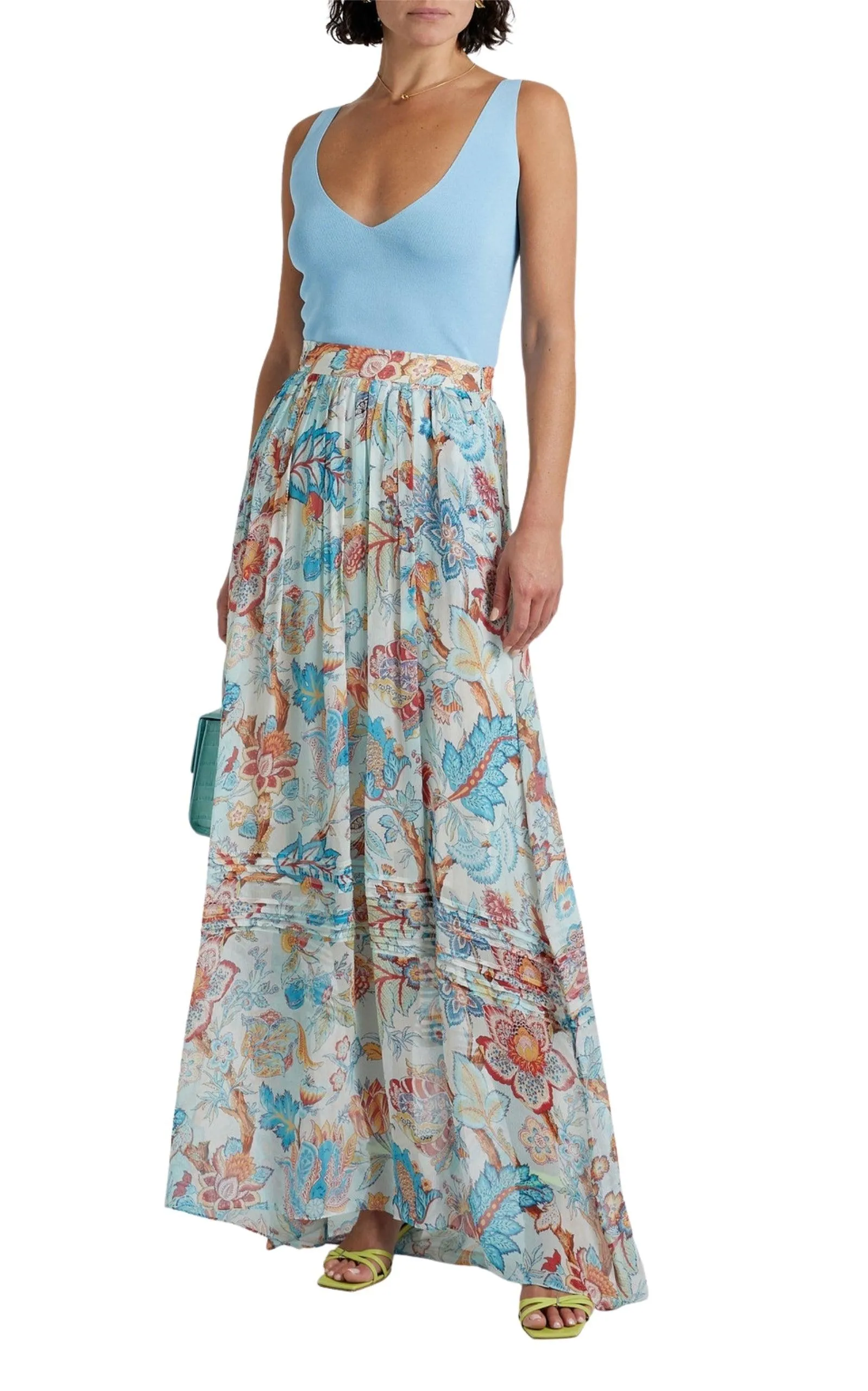 Pleated Floral Print Maxi Skirt