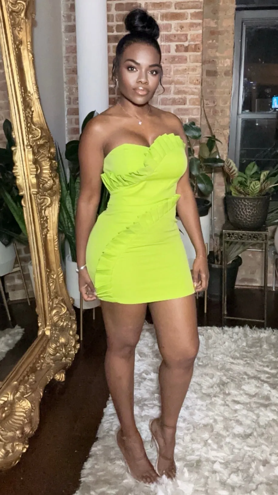 Pleated Ruffle Mini skirt Set - Lime