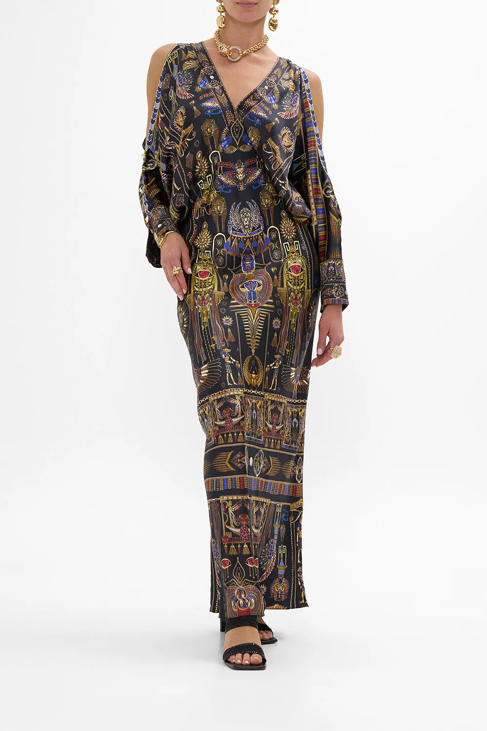 PLUNGE NECK DRAPED SHOULDER DRESS CARTOUCHE KINGDOM