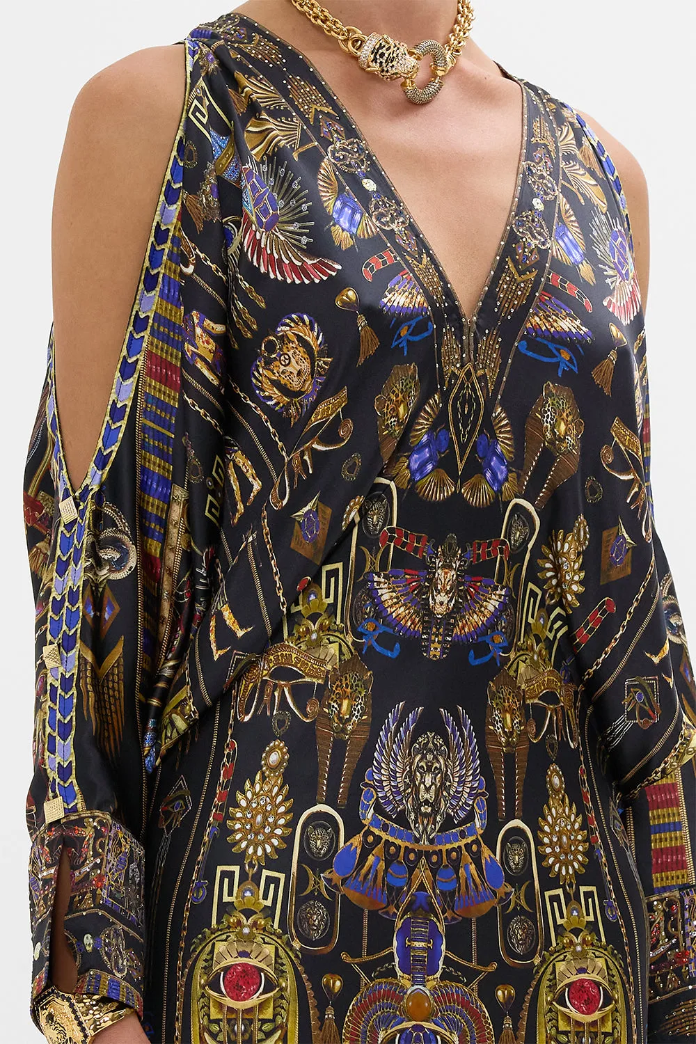 PLUNGE NECK DRAPED SHOULDER DRESS CARTOUCHE KINGDOM