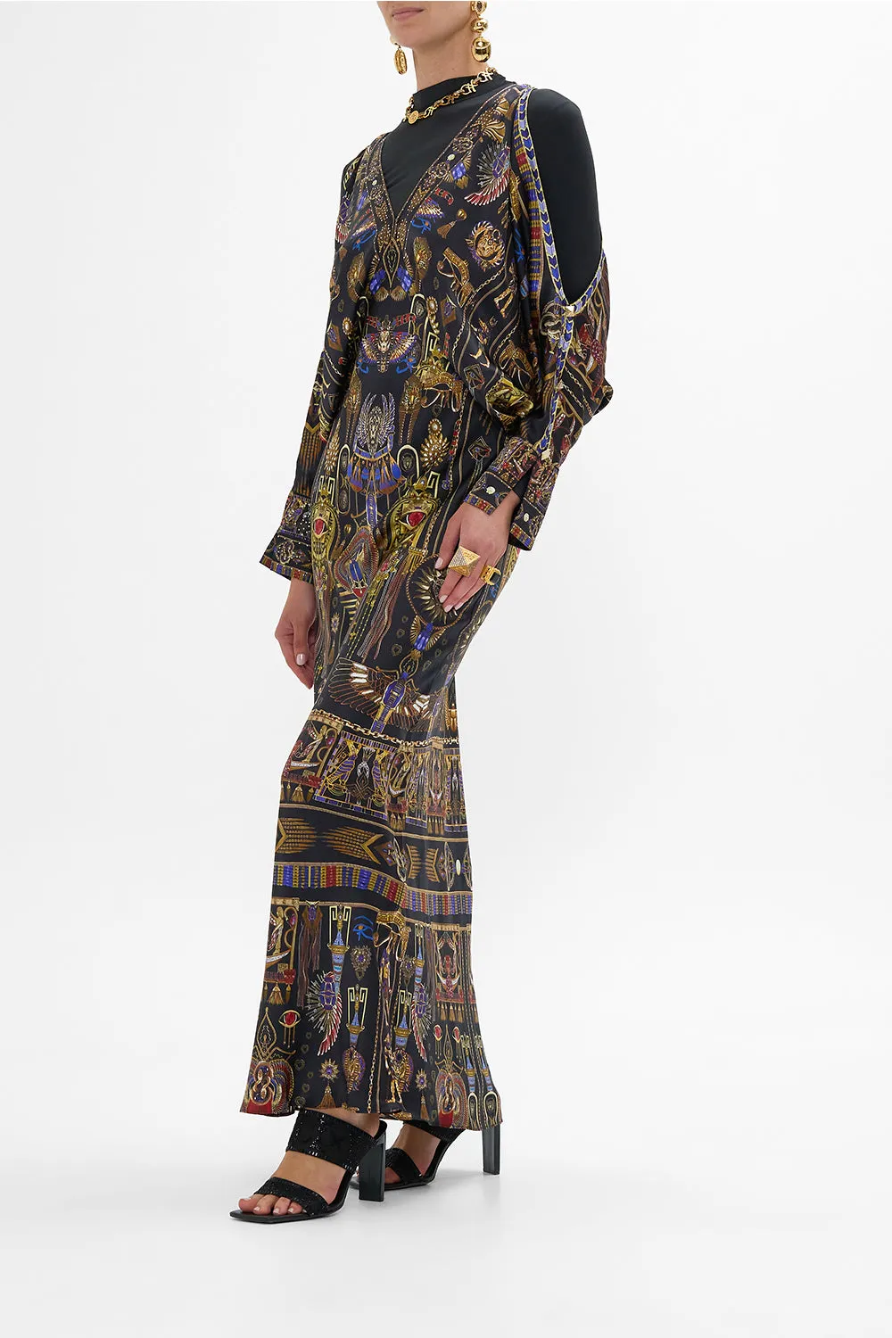 PLUNGE NECK DRAPED SHOULDER DRESS CARTOUCHE KINGDOM