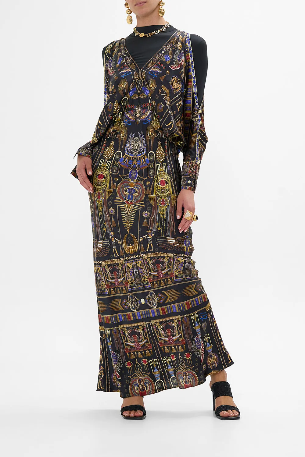 PLUNGE NECK DRAPED SHOULDER DRESS CARTOUCHE KINGDOM