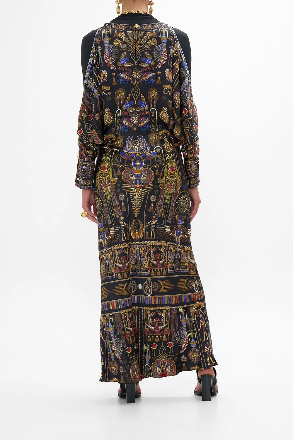 PLUNGE NECK DRAPED SHOULDER DRESS CARTOUCHE KINGDOM
