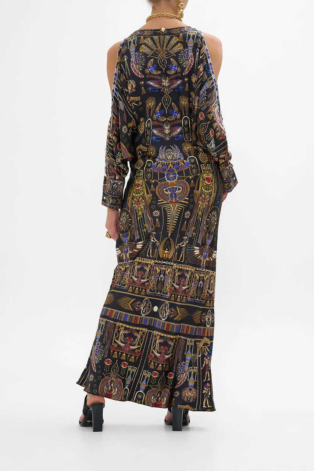 PLUNGE NECK DRAPED SHOULDER DRESS CARTOUCHE KINGDOM