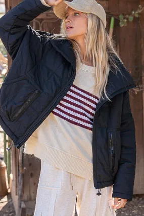 Pol Quilted Jacket with Zipper Closure and Contrast Tape Trim