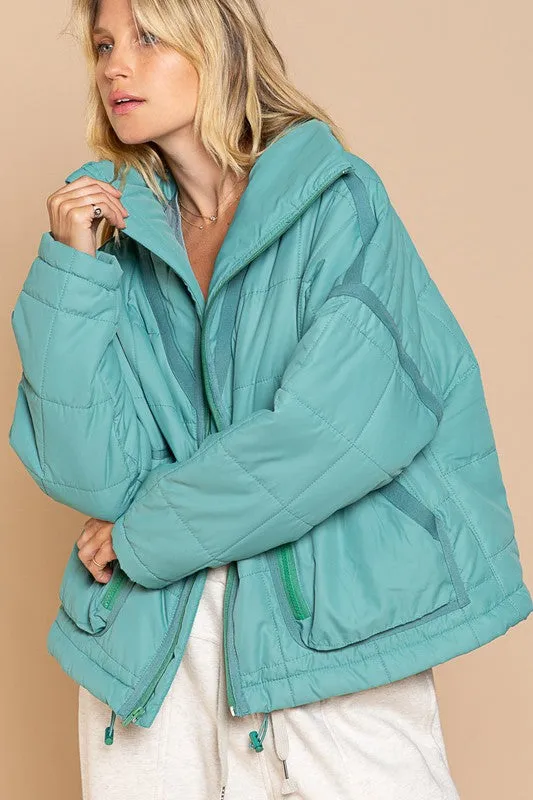 Pol Quilted Jacket with Zipper Closure and Contrast Tape Trim