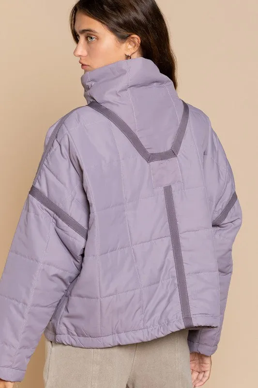 Pol Quilted Jacket with Zipper Closure and Contrast Tape Trim