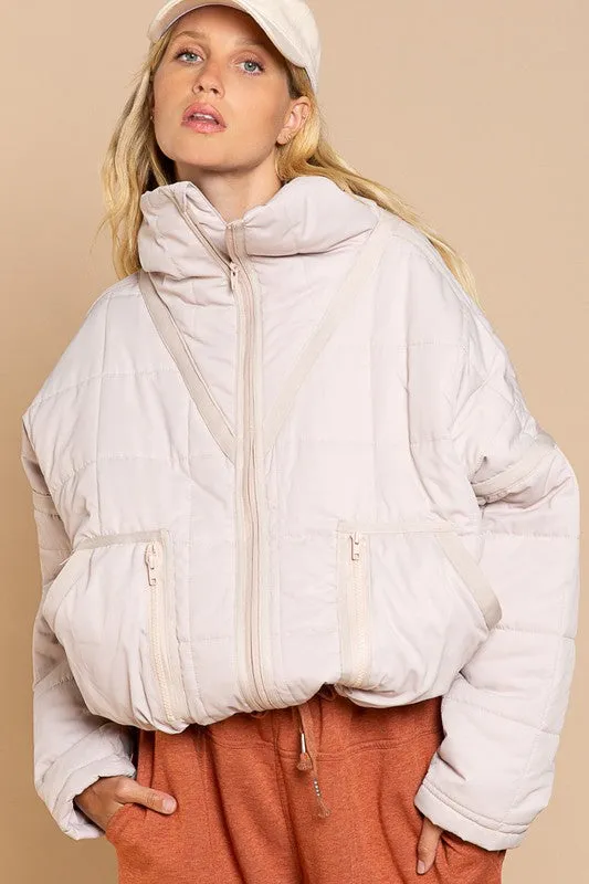 Pol Quilted Jacket with Zipper Closure and Contrast Tape Trim