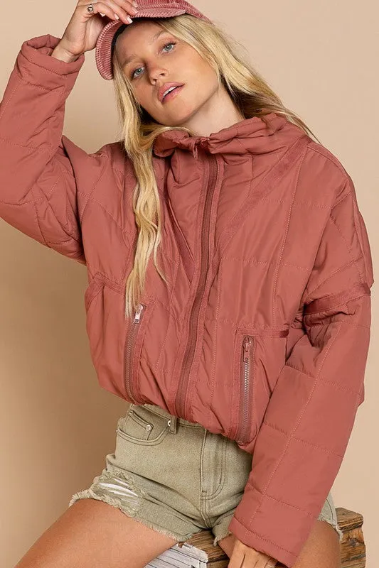 Pol Quilted Jacket with Zipper Closure and Contrast Tape Trim