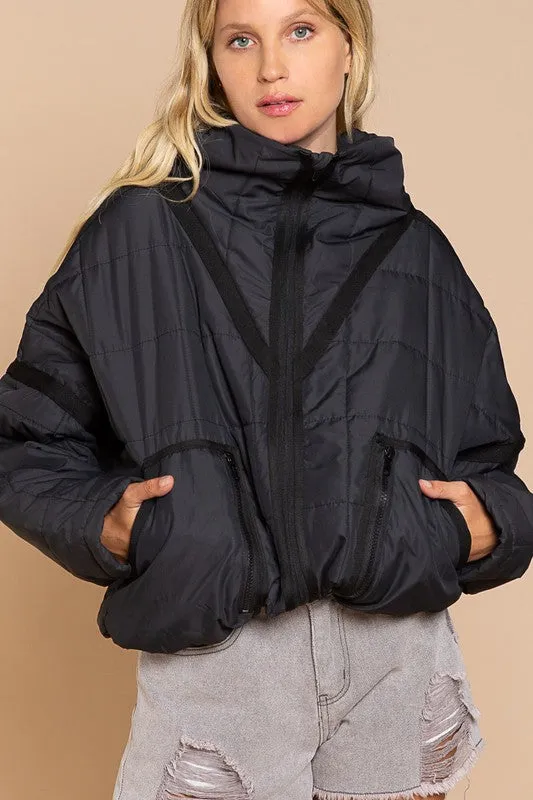 Pol Quilted Jacket with Zipper Closure and Contrast Tape Trim
