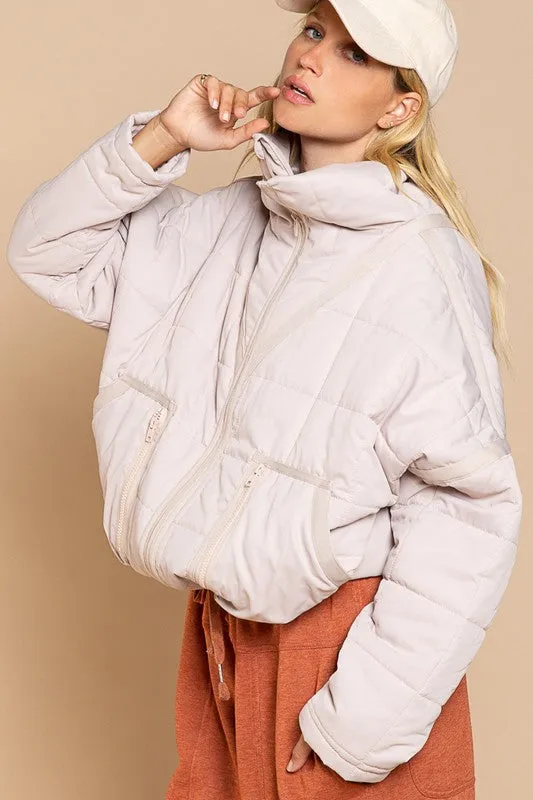 Pol Quilted Jacket with Zipper Closure and Contrast Tape Trim